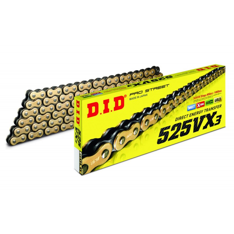 DID 525 VX3 goud/zwart 122 schakels (met clips)
