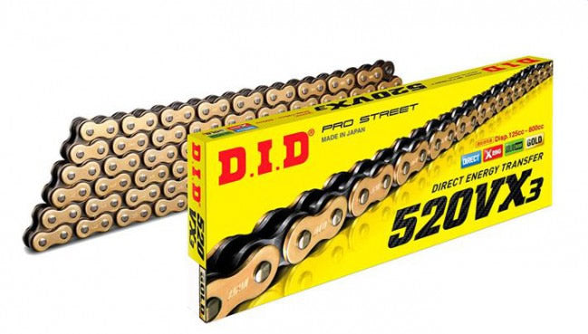DID 520 VX3 goud/zwart 120 schakels (met clips)